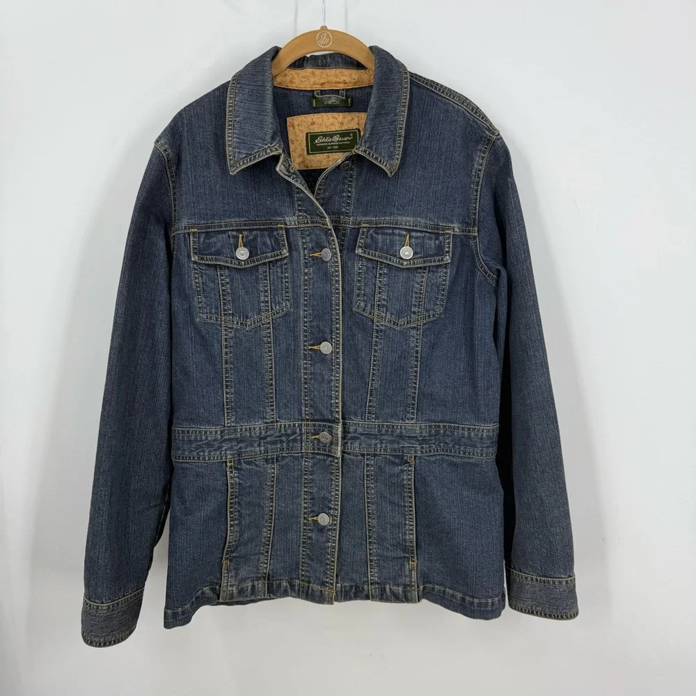 Eddie Bauer cotton blend Jean Stretch Darker Blue Classic Denim Jacket L